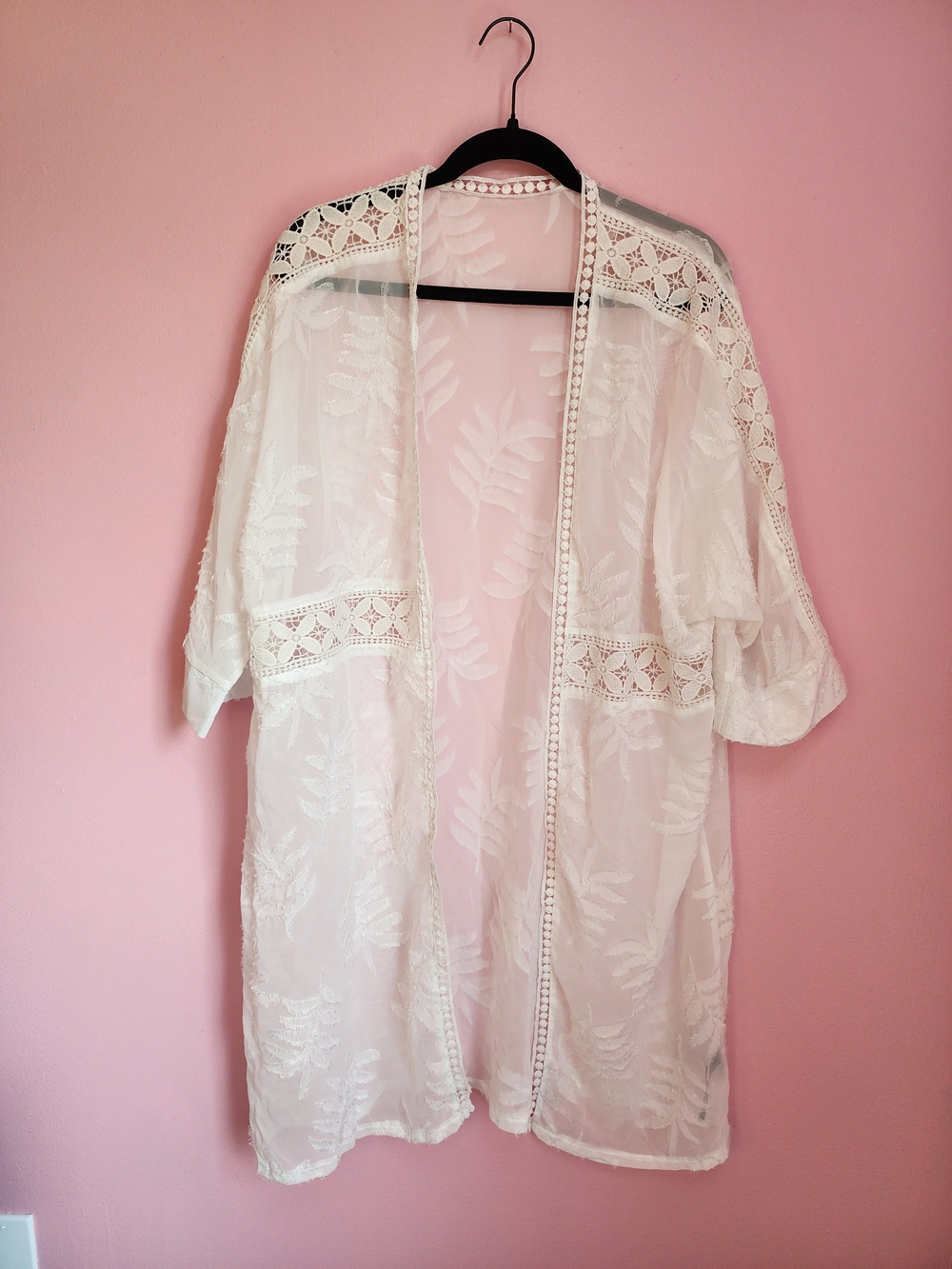Sheer Burnout Leaf Crochet Lined Kimono Cover-Up Angelic Boho Relaxed Summer